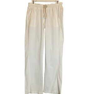 ROXY Women's Linen Pants white Ocean Wide Leg Draw String Sz M Coastal Lagenlook